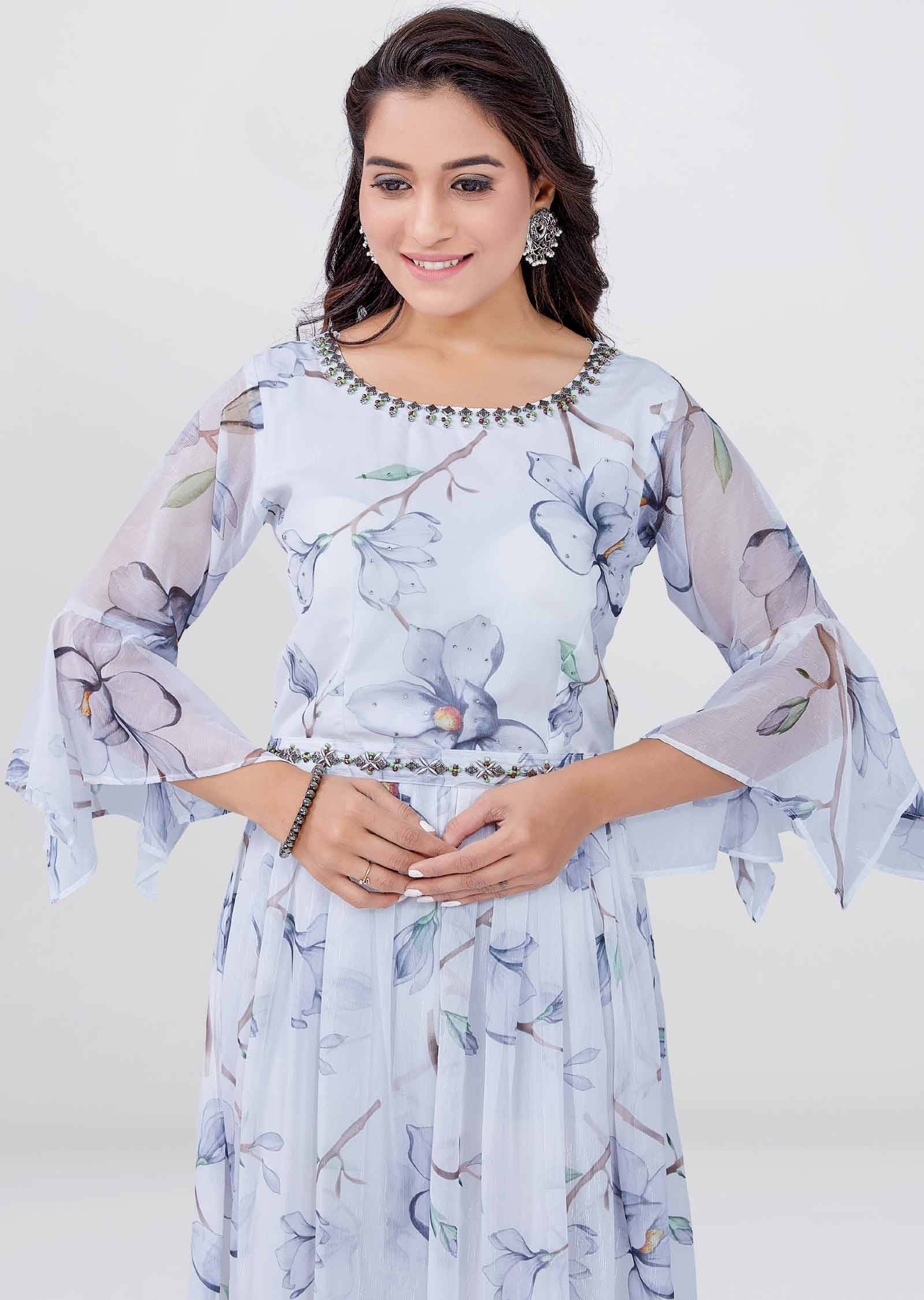 Off White Chiffon Printed Kurti Full legth