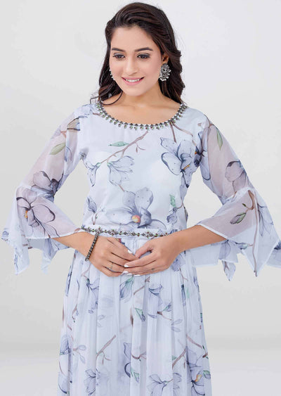 Off White Chiffon Printed Kurti Full legth