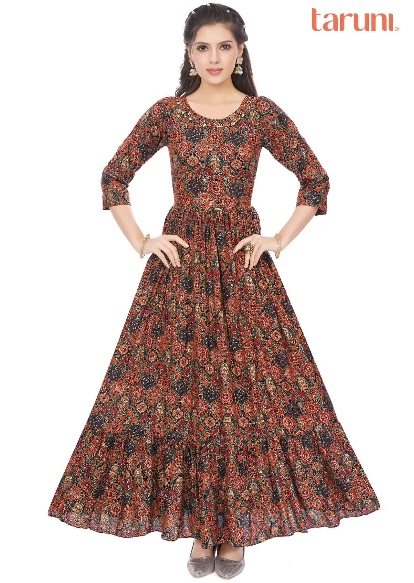 Black Reyon Sequins Full Length Kurti