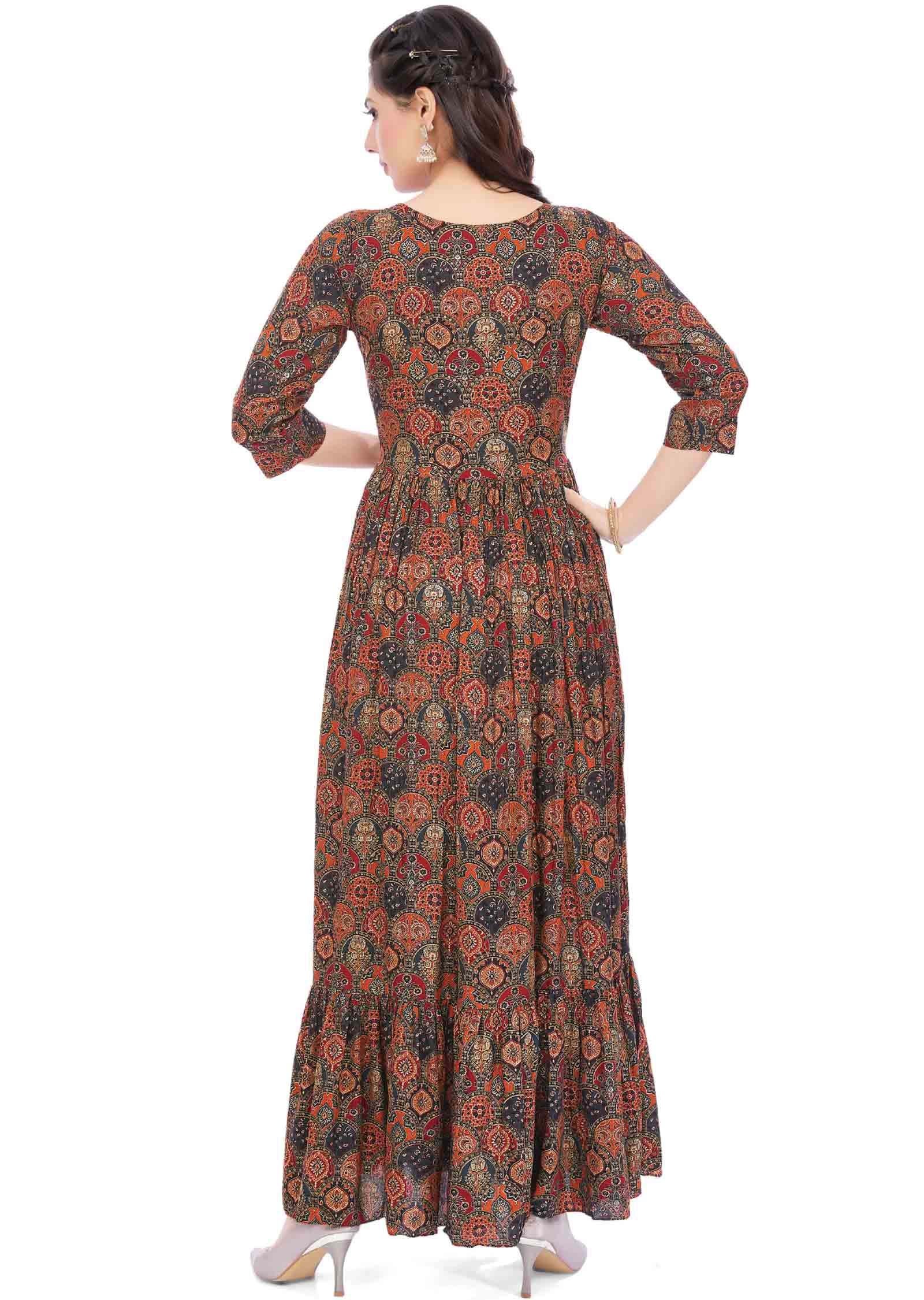 Black Reyon Sequins Full Length Kurti