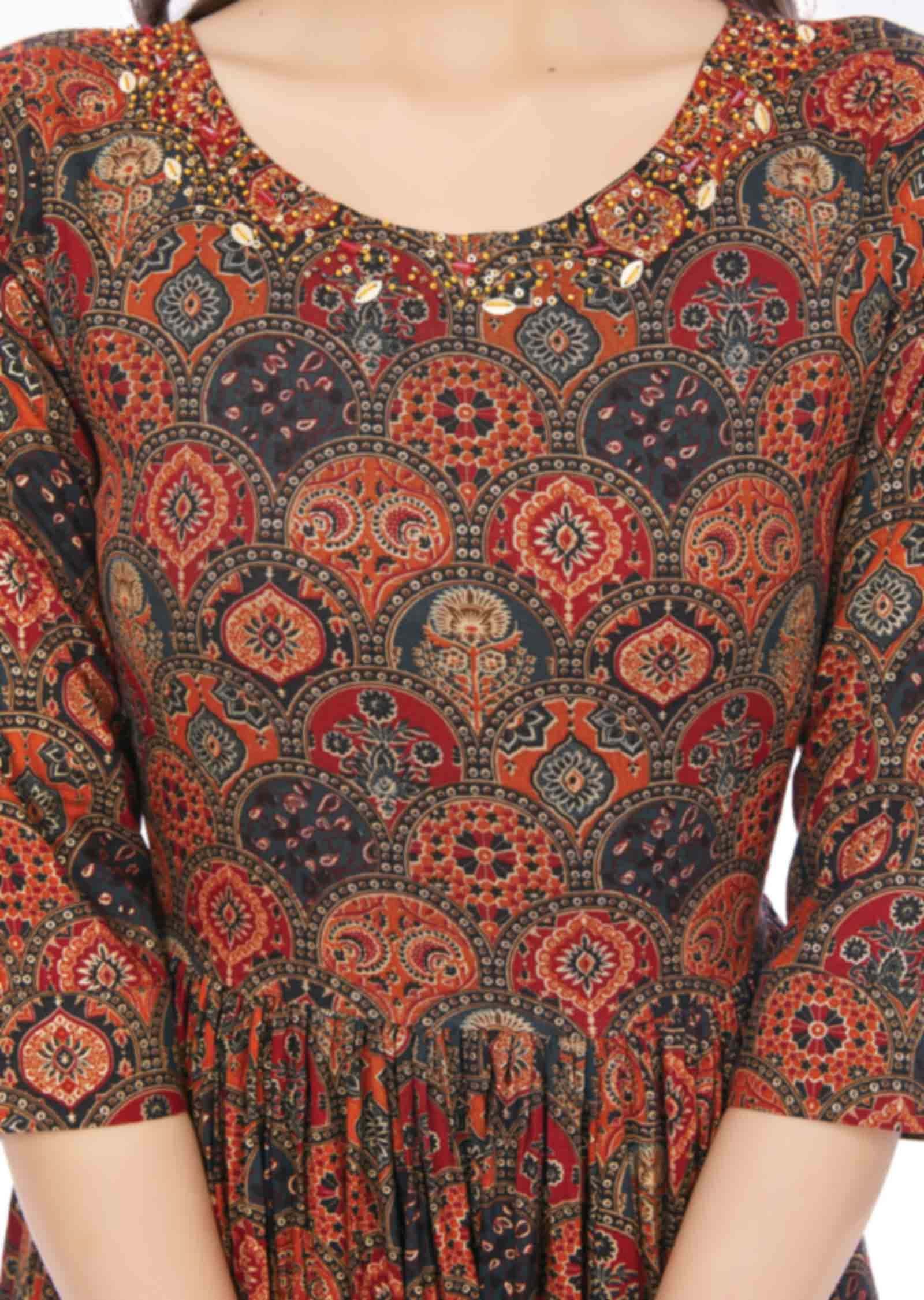 Black Reyon Sequins Full Length Kurti