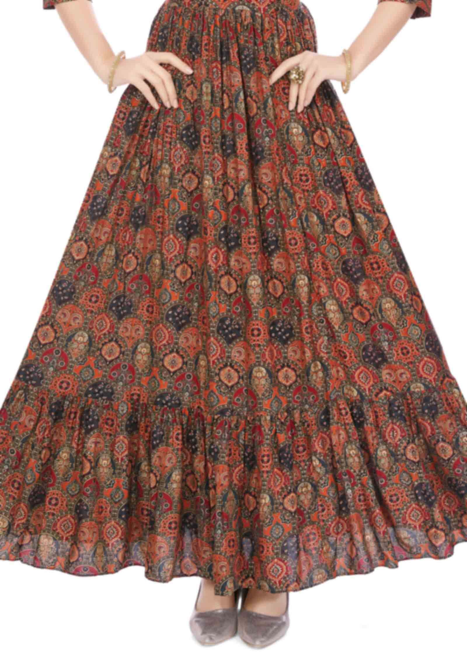 Black Reyon Sequins Full Length Kurti