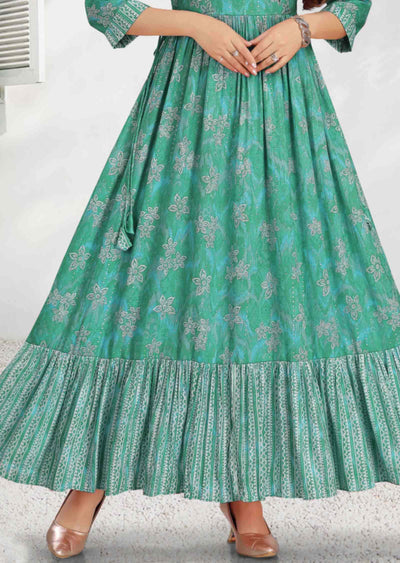 Sea Blue Reyon Sequins Kurti Full legth