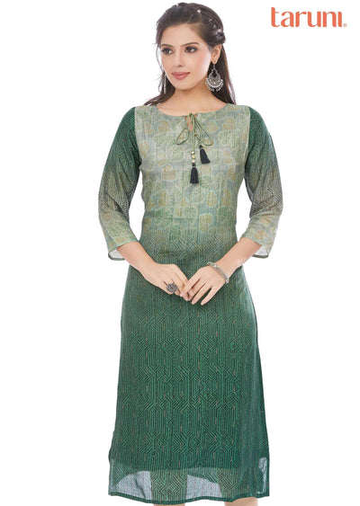 Green Dola Silk Sequins Straight Cut Kurti