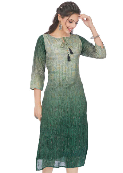Green Dola Silk Sequins Straight Cut Kurti