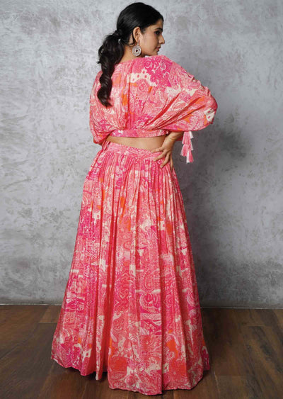 Beige & Pink Crepe Printed Crop Top