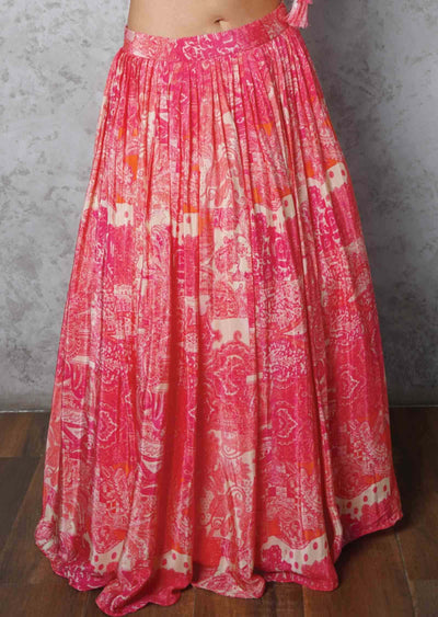 Beige & Pink Crepe Printed Crop Top