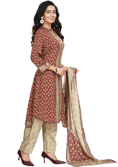 Maroon Muslin Sequins Straight cut suits