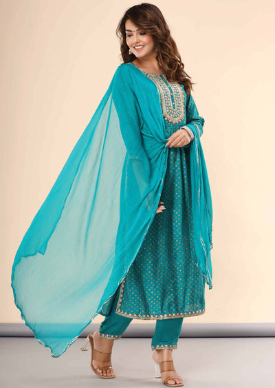 Rama Green Modal Sequins Straight cut suits