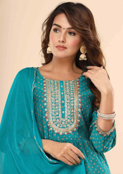 Rama Green Modal Sequins Straight cut suits