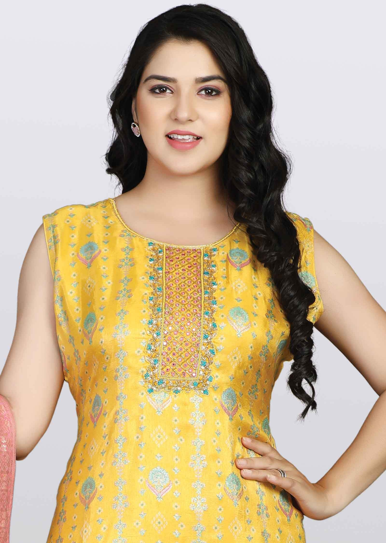 Yellow Banaras Zardosi & Embroidered Straight cut suits