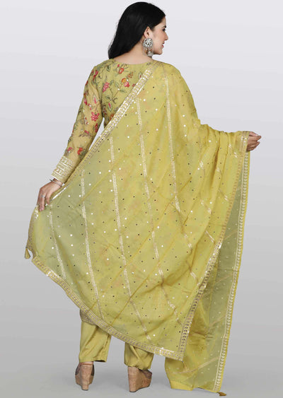 Light Mehandi Green Organza Sequins & Gota work Straight cut suits
