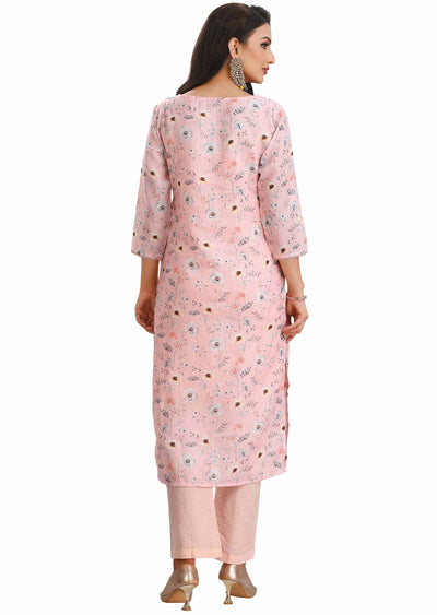 Light Peach Croatia Linen Cotton Printed Straight cut suits