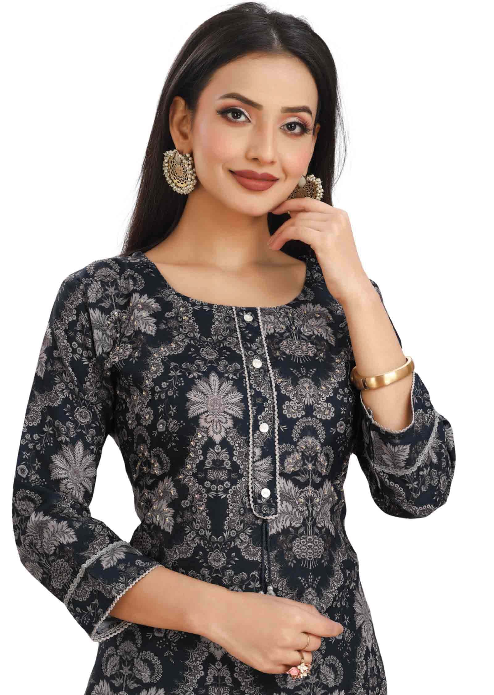 Teal Blue Linen Cotton Embroidered Straight cut suits