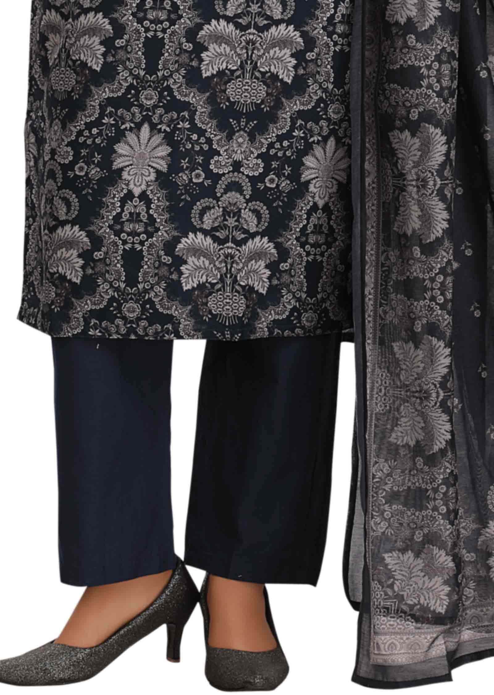 Teal Blue Linen Cotton Embroidered Straight cut suits